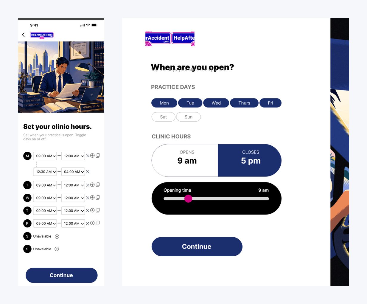 Initial onboarding iteration (left) versus revised pattern (right)