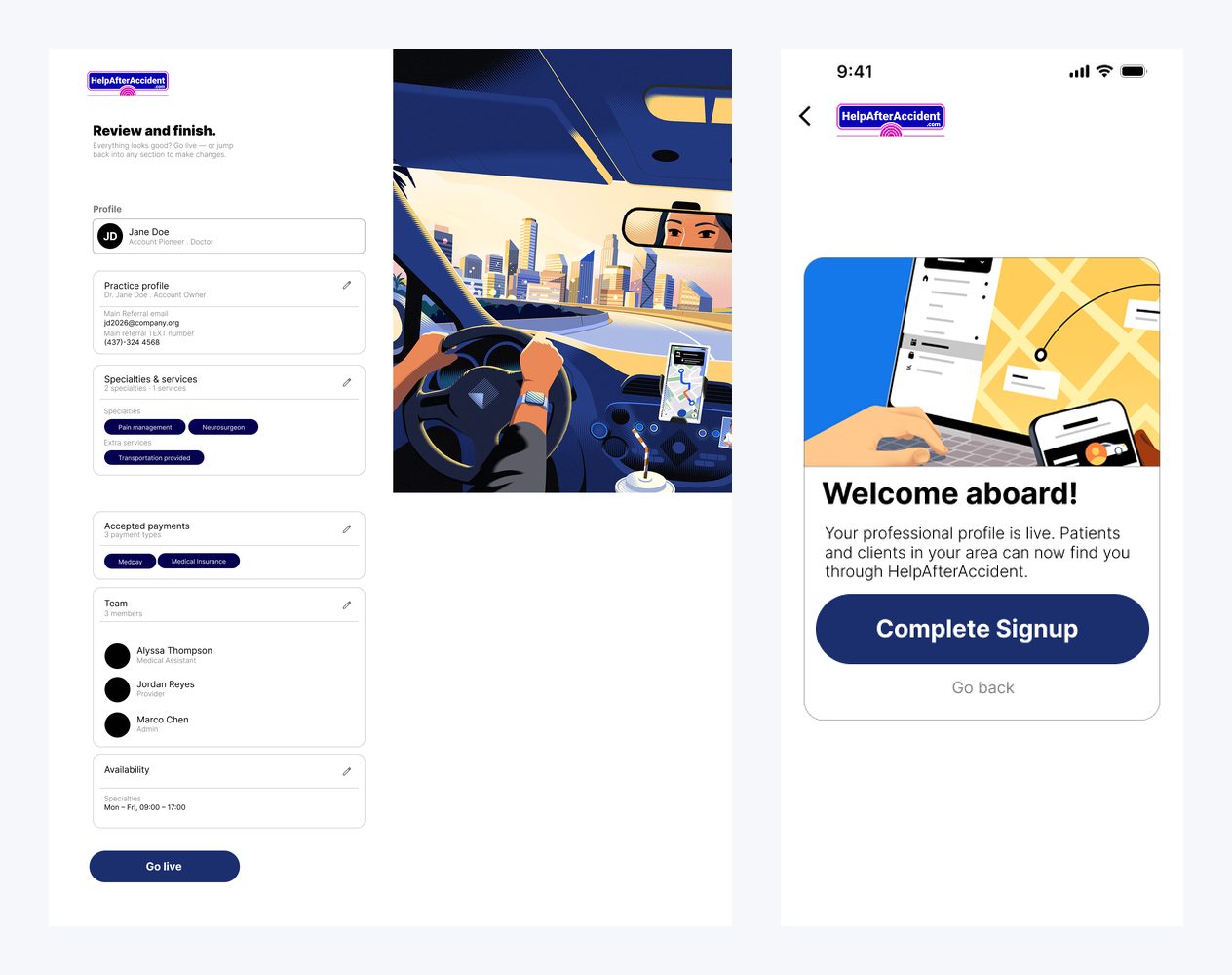 Professional practice goes live — the payoff screen at the end of onboarding