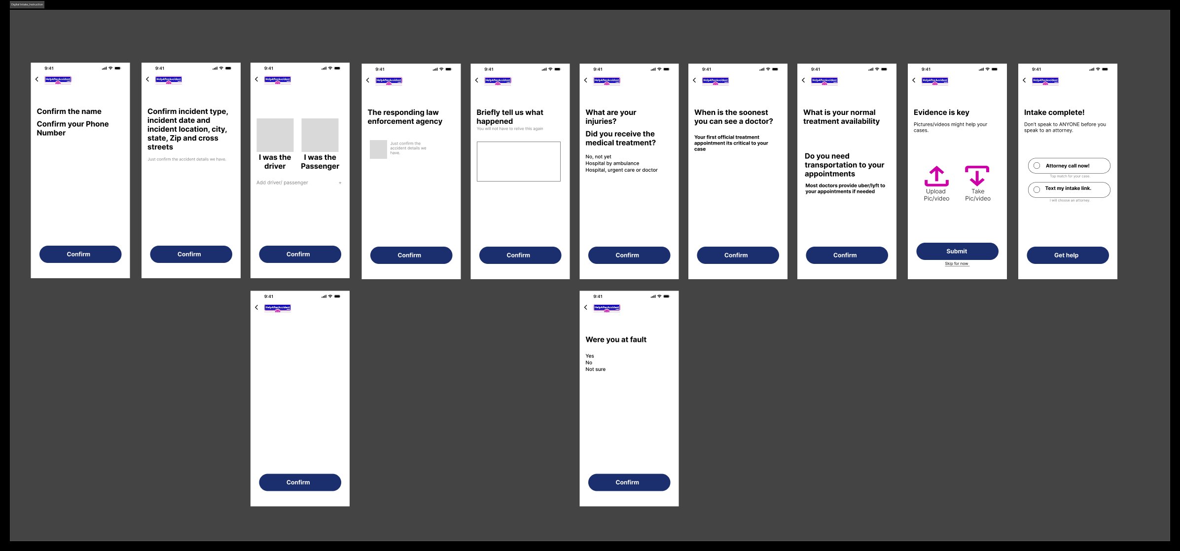 Digital intake with guided step-by-step instructions