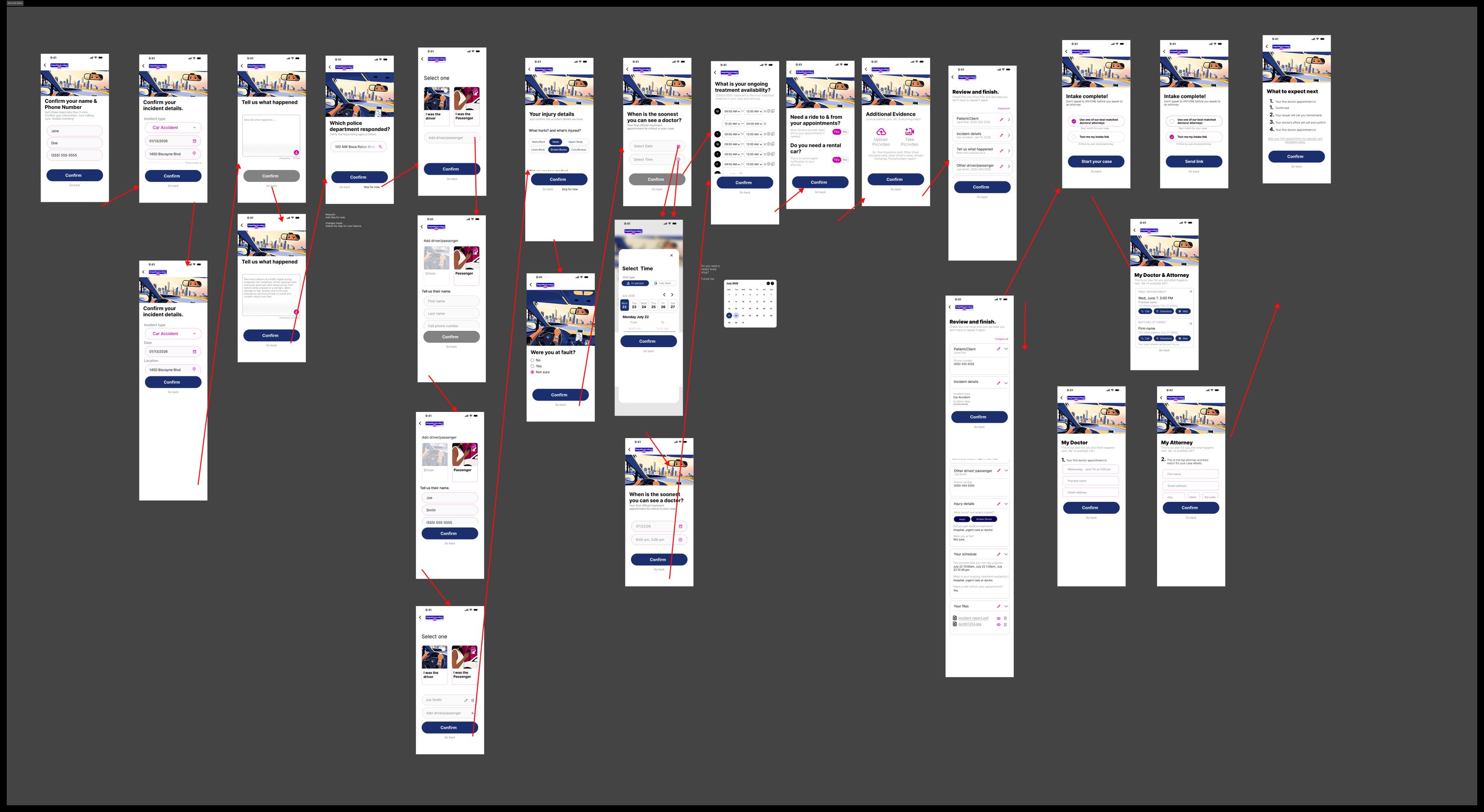 One-click intake flow: every screen from confirmation to booked appointment